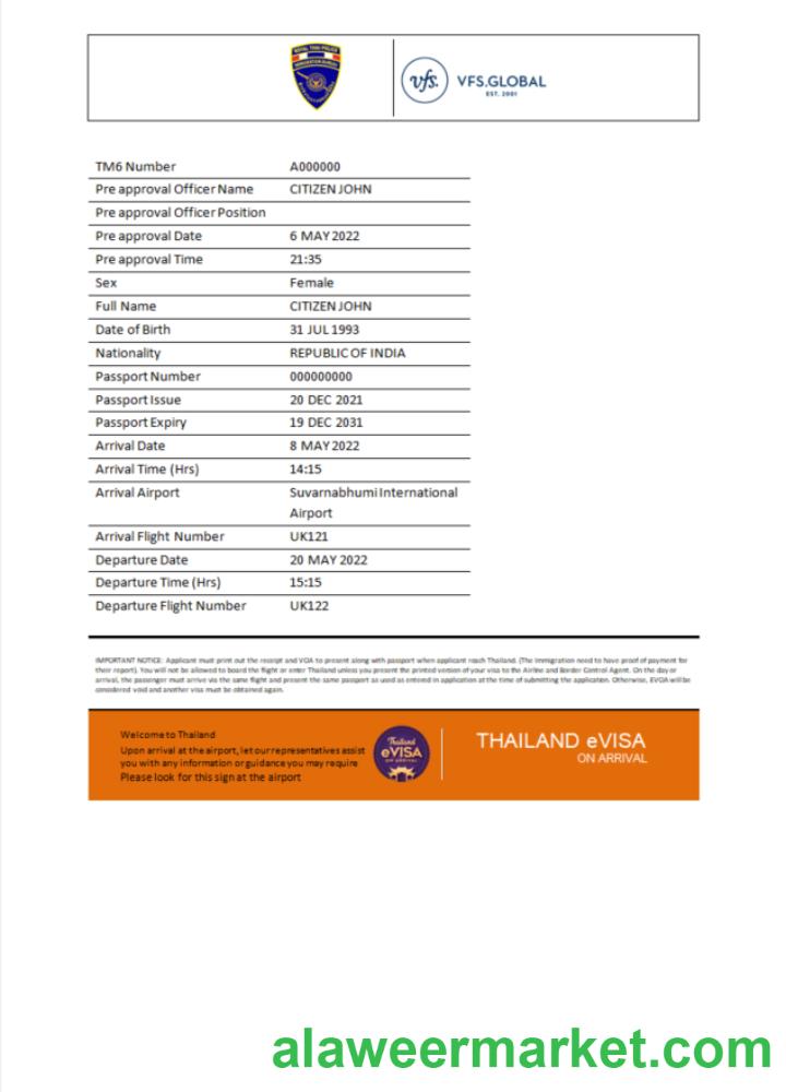 Thailand e-visa in Word and PDF template